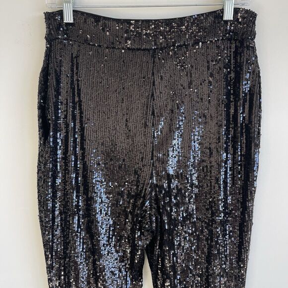 Express High Waisted Sequin Cocktail Party Ankle Pant Black Size Medium NWT - Picture 12 of 13